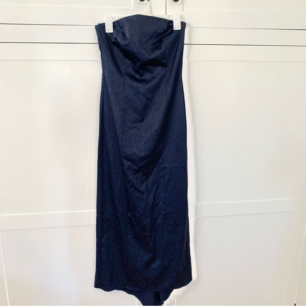 Sally USA Navy Blue Strapless Floral Maxi Evening Dress Size Small